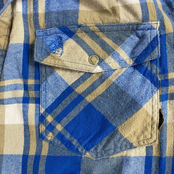 Upcycled Flannel Shirt Womens 3X Shacket Blue Desert Cactus Grunge Concert Art - Picture 13 of 16